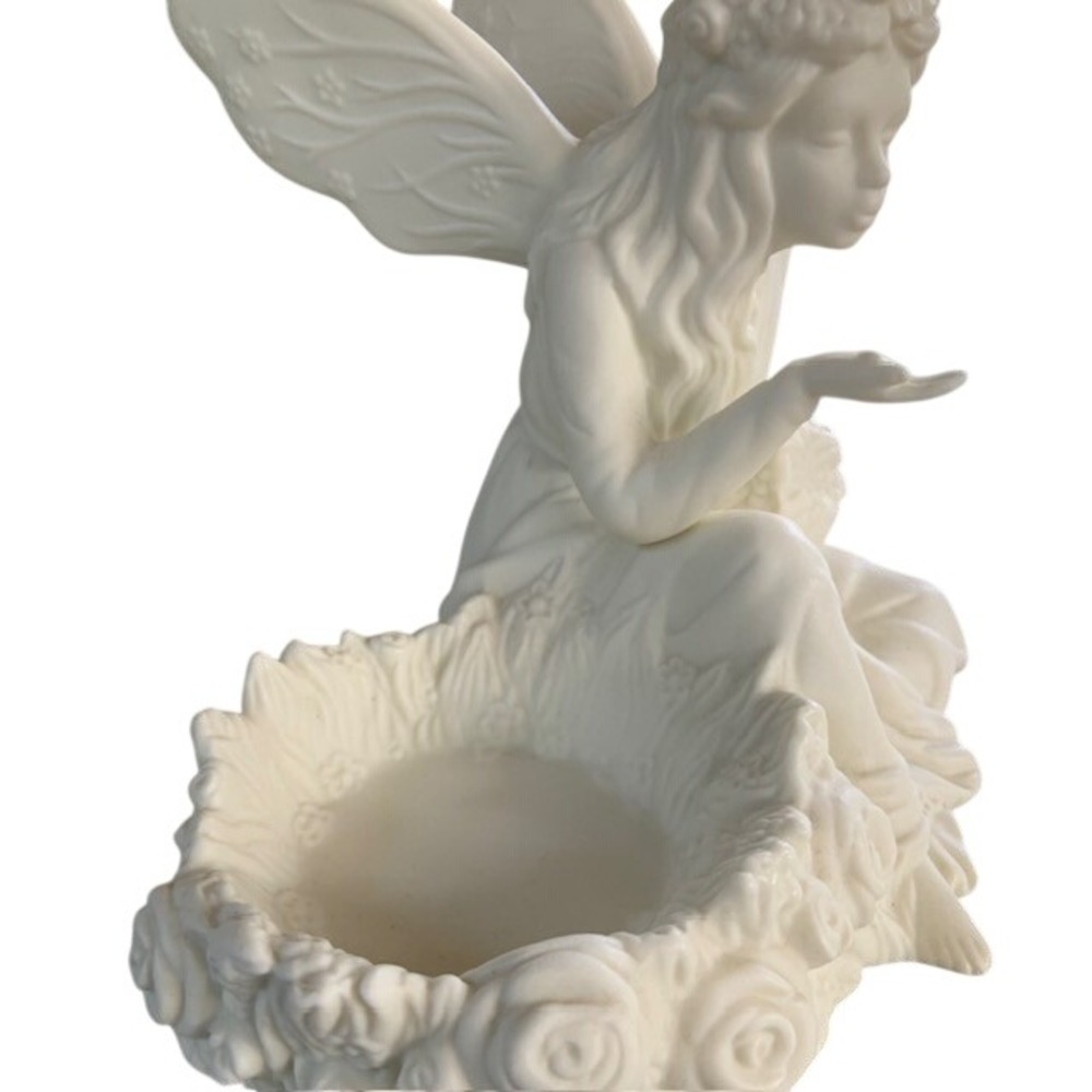 Vintage PartyLite Ariana's Garden Fairy Porcelain Candle Holder Set Bisque - Picture 7 of 16